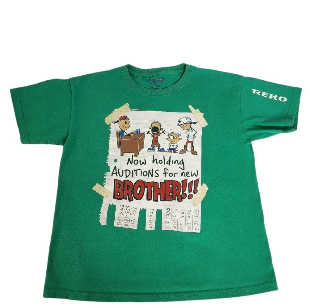 Boys Green Graphic Tee Now Holding Auditions For A New Brother!! Size XL 14 - 16